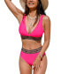 ფოტო #1 პროდუქტის Women's V Neck Back Hook Leopard Tape Bikini Sets
