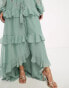 Фото #4 товара ASOS DESIGN soft midi dress with button front and trailing floral embellishment in sage