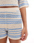 ASOS DESIGN oversized knitted beach co ord shirt in blue & cream