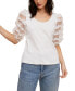 ფოტო #1 პროდუქტის Ribbed Knit Top With Ruffle Mesh Puff Sleeve