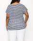 Фото #2 товара Plus Size Slub Stripe Roll Sleeve Side Button Top