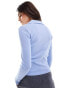 Stradivarius ribbed v-neck polo top in blue BLAU, XS - фото #4