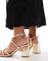 SEQWL Wide Fit mid block heel sandals in gold