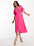 Vero Moda wrap midi dress with flutter sleeves in pink