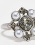 Reclaimed Vintage stone and pearl ring in stainless steel