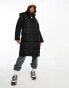 New Look longline puffer coat with hood in black