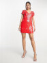 ASOS DESIGN all over feather embellished mini dress in red
