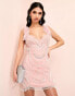 Фото #1 товара ASOS LUXE encrusted mini dress with faux pearl embellishment and faux feather straps in pink