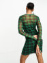 Фото #3 товара Monki long sleeve mesh dress in green check