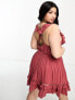 Фото #2 товара ASOS DESIGN Curve ruffle dobby mini sundress with lace inserts in rust