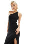 Фото #2 товара Dr Denim Celia slim fit midi ribbed one shoulder dress with side split in black