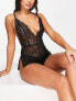 Фото #1 товара Ann Summers After Dark all over lace plunge front teddy in black