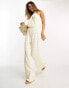 Фото #3 товара 4th & Reckless plisse plunge front halterneck wide leg jumpsuit in cream