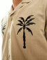 River Island palm embroidered shirt in brown