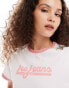 Lee ringer t-shirt in white and pink