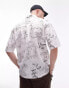 Topman short sleeve relaxed printed linen blend mix shirt in white Белый, XS - Chest 36 - фото #3