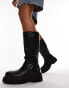 Topshop Wide Fit Roy chunky biker boots with hardware in black