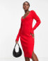 Фото #2 товара Monki rib knit bodycon midi dress in red