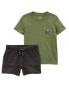 Фото #2 товара Toddler 2-Piece Pocket Graphic Tee & Pull-On French Terry Shorts Set 2T