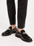 ASOS DESIGN loafers in black faux leather with contrast vamp and broach detail