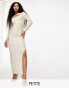 Фото #2 товара Collective the Label Petite cut-out metallic knit midaxi dress in champagne