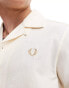 Fred Perry woven mesh revere collar shirt in off white