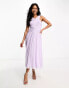 Little Mistress Bridesmaids cross front gathered midi dress in mesh in lilac