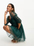 Фото #3 товара Anaya babydoll mini tulle dress with ruched sleeves in emerald