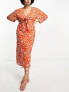 Фото #2 товара Pretty Lavish Curve long sleeve tie midaxi dress in orange zebra