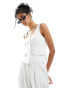 4th & Reckless linen look square neck waistcoat co-ord in white pinstripe