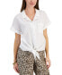 ფოტო #1 პროდუქტის Women's 100% Linen Tie-Front Shirt, Created for Macy's