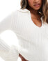 In The Style soft ribbed v neck collar detail cropped jumper in cream