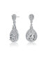 Sterling Silver with Rhodium Plated Clear Pear with Marquise and Round Cubic Zirconia Double Halo Dangle Earrings