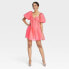 Фото #1 товара Women's Balloon Short Sleeve Organza Baby Doll Dress - A New Day Hot Pink XS