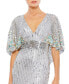 Фото #3 товара Women's Sequined V Neck Floral Embellished Cape Sleeve Gown