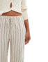 Pull&Bear striped wide leg trousers in ecru