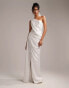 Фото #4 товара ASOS DESIGN Bridal satin one shoulder draped wedding dress in ivory