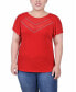 Фото #1 товара Plus Size Studded Short Flutter Sleeve Top with Mesh Details
