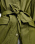 Noisy May Droplets longline tie waist shower proof raincoat in khaki