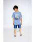 ფოტო #1 პროდუქტის Boy Organic Cotton T-Shirt Blue Printed On Front And Back - Toddler|Child