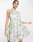 Фото #3 товара ASOS DESIGN halter tiered voile mini dress with tie back detail in mixed print