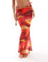 Missyempire mesh maxi beach skirt co-ord in orange ombre