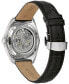 ფოტო #3 პროდუქტის Men's Automatic Classic Surveyor Black Leather Strap Watch 41mm