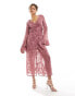 Фото #3 товара ASOS DESIGN burnout floral wrap midi dress with flared sleeves in dark rose