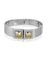 Silver-Tone and Gold-Tone Stone Square Small Hinged Bracelet