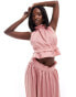 Фото #1 товара In The Style exclusive satin ruched frill detail halterneck top co-ord in rose pink