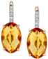 Фото #3 товара 14k Gold Earrings, Citrine (6 ct. t.w.) and Diamond Accent Oval Leverback Earrings