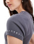 Stradivarius studded detail t-shirt in charcoal