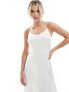 Vila Petite Bridal satin cami maxi dress with stitch detail hem in white