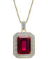 ფოტო #1 პროდუქტის Lab Grown Ruby (16-5/8 ct. t.w.) & Diamond (1/4 ct. t.w.) Rectangular Pendant Necklace in 14k Gold-Plated Sterling Silver, 22"